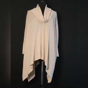 Donna Karan Cashmere Beige Cowl Neck Poncho Sweater SAMPLE